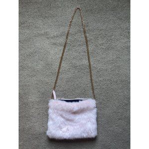FOREVER 21 faux fur gold tone chain link crossbody purse pink Brand New
